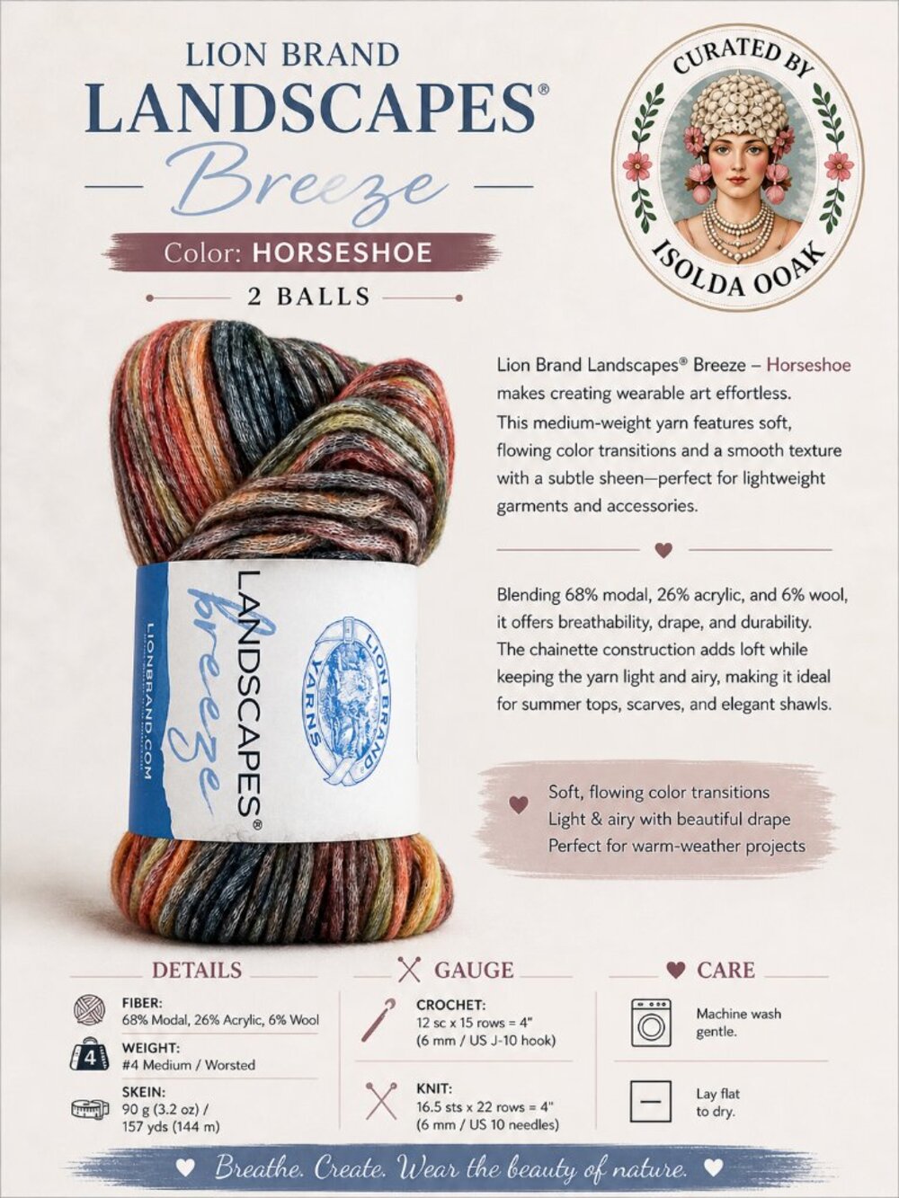LION BRAND Landscapes® Breeze Yarn 2 balls HORSESHOE Color